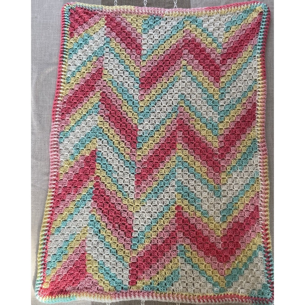 Handmade Crochet C2C Unique Baby Blanket 38x28"  Tutti Frutti